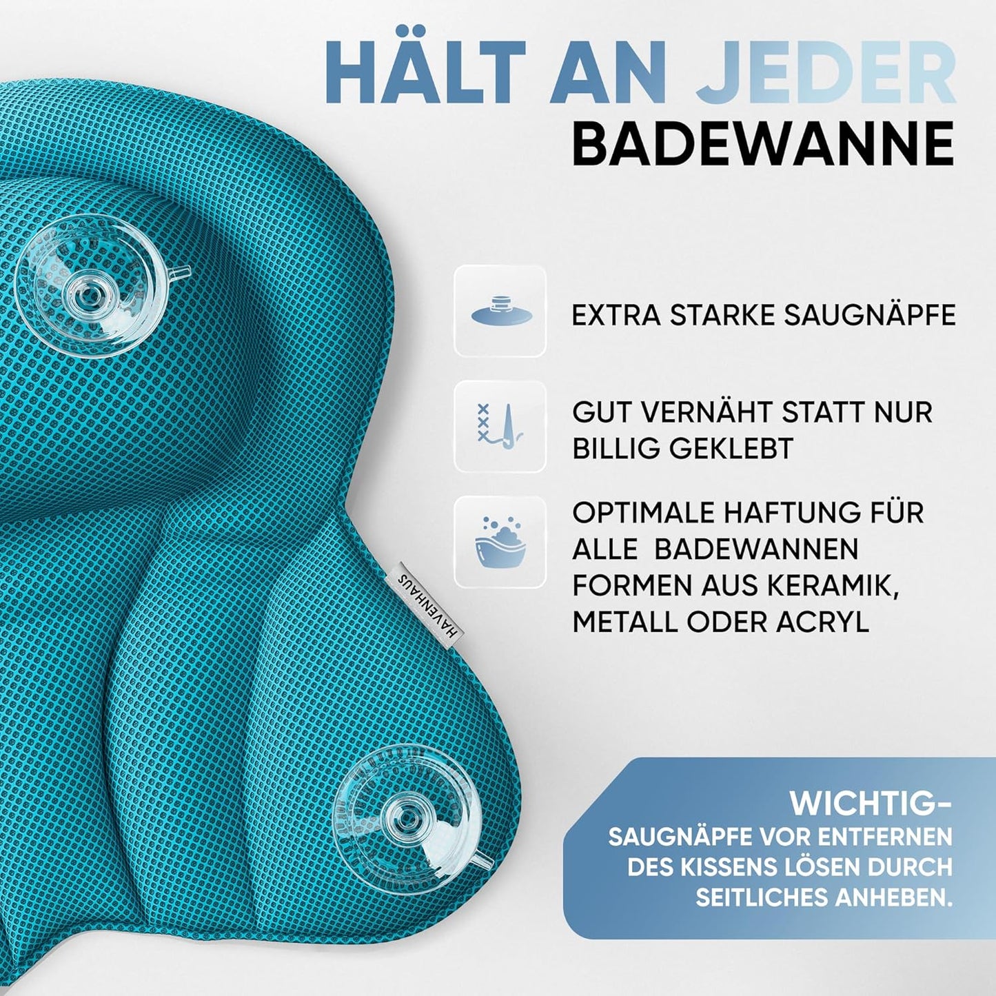 Badewannenkissen schnelltrocknend & waschbar, XX-Large Blau