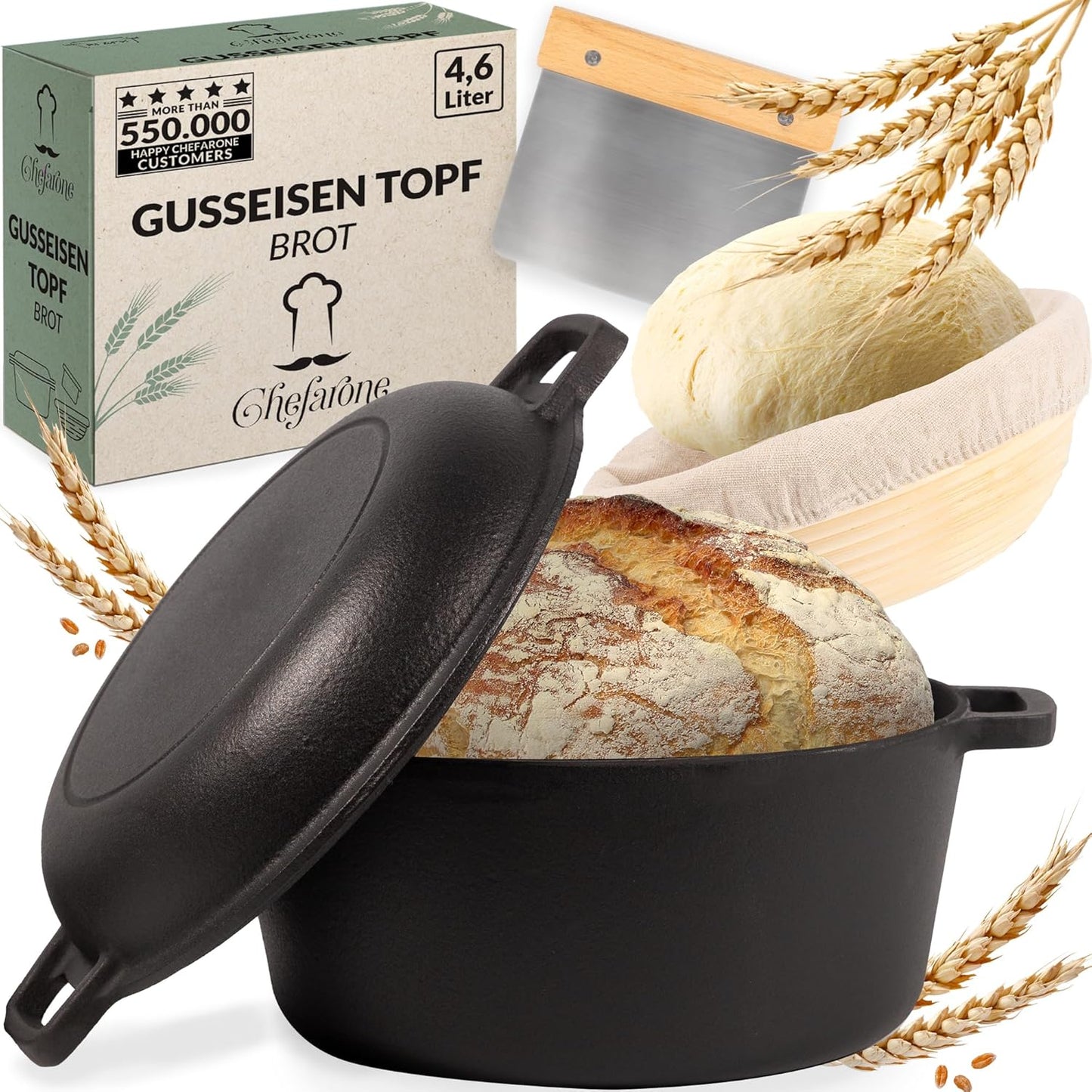 Gusseisen-Brottopf mit Gärkorb, 4.7L Rund