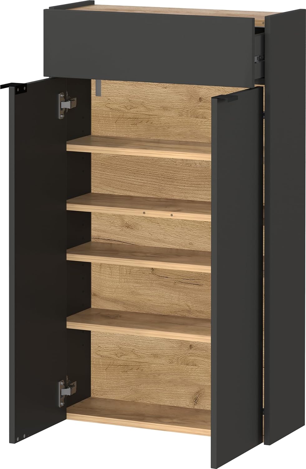 Hängender Schuhschrank, Schuhschrank Schmal Graphit/Eiche
