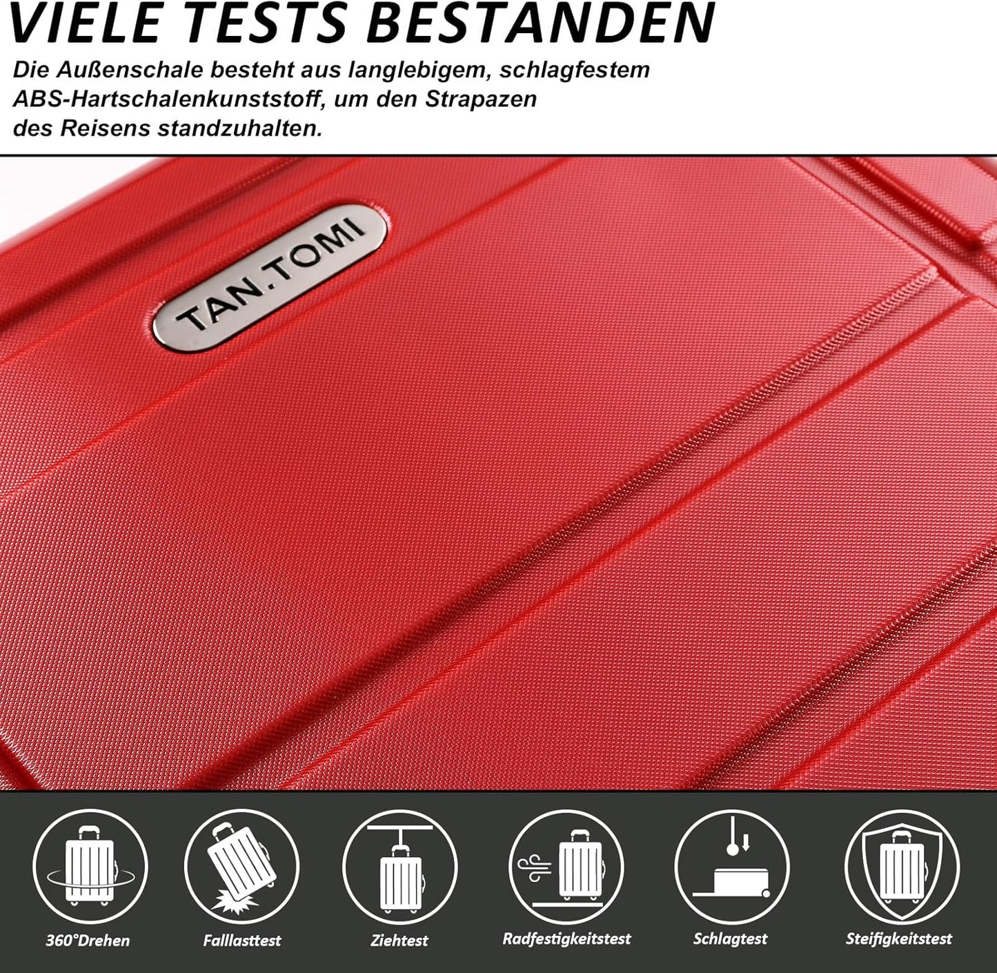 Hartschalenkoffer mit 4 Rollen und Zahlenschloss, Rot 24 Inch (Large)