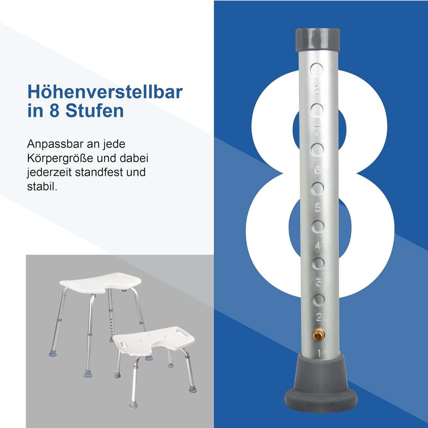 Höhenverstellbarer Duschhocker mit Hygieneausschnitt, Mit Hygieneausschnitt