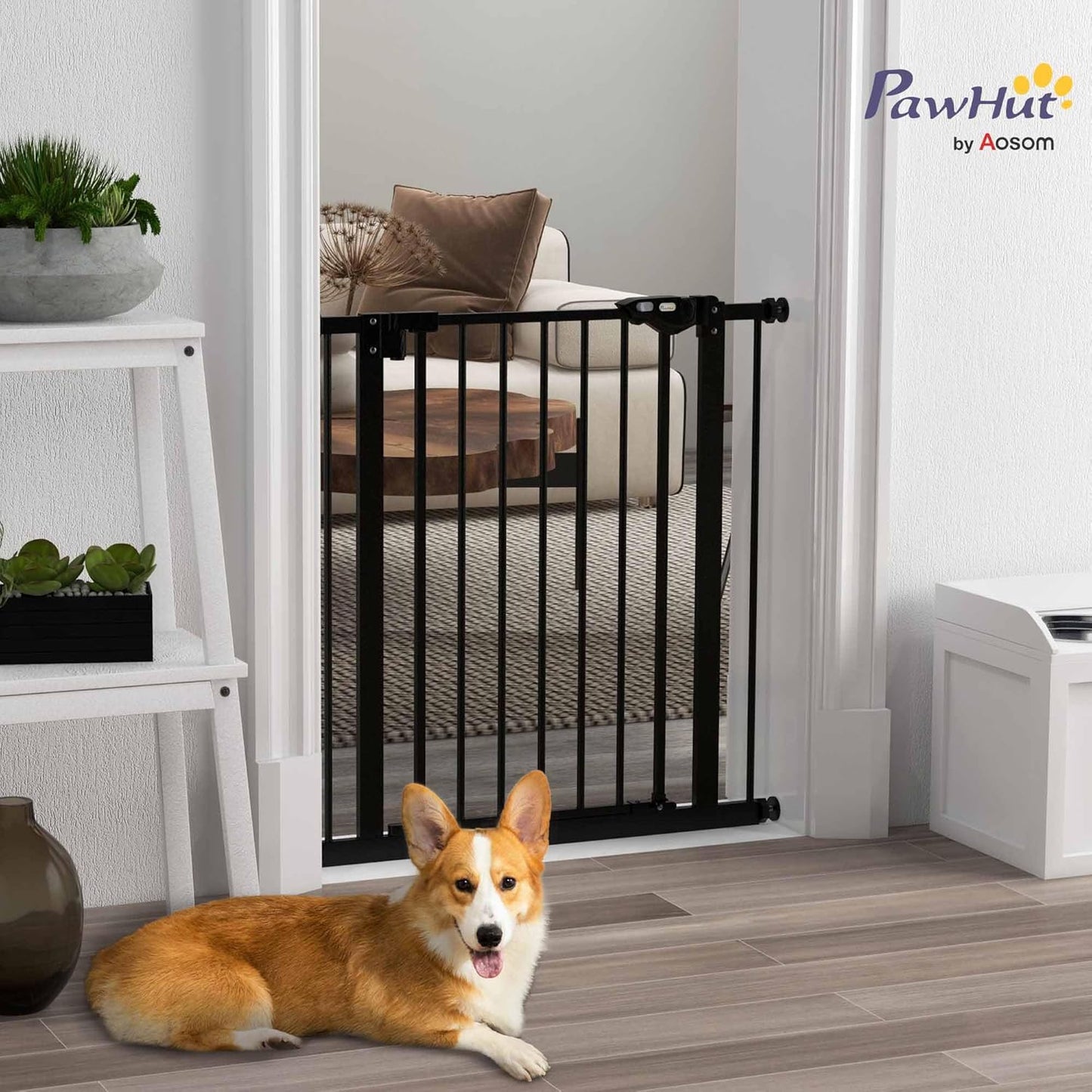 Türschutzgitter für Hunde, ohne Bohren, 74-80L x 2B x 77H cm Schwarz