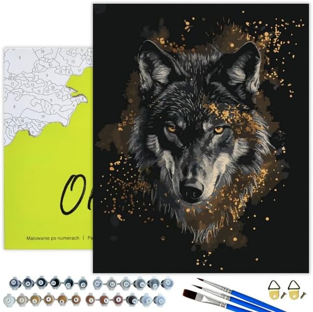 Malen nach Zahlen Set Wolf-Motiv, Wolf in gold