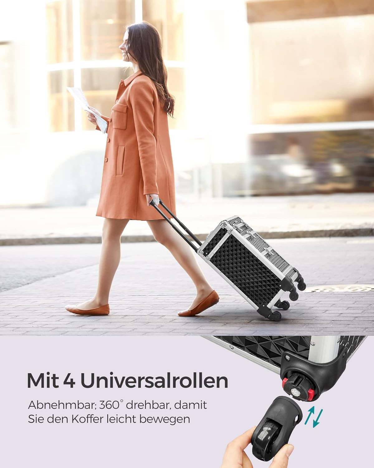 Kosmetikkoffer mit 2 Schubladen, Schwarz