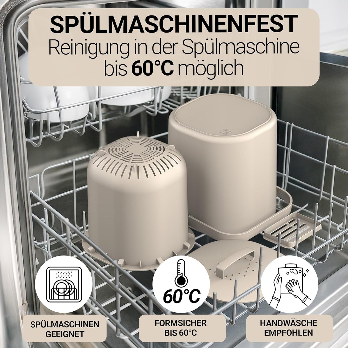 Biomülleimer mit Aktivkohlefilter, Beige mit Aktivkohlefilter