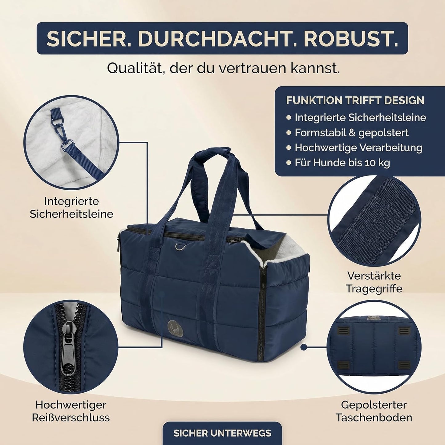 3-in-1 Hundetasche für kleine Haustiere, Navy Blau
