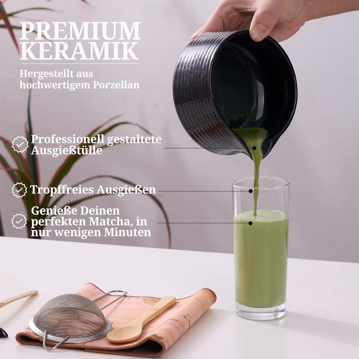 8-teiliges Matcha-Tee-Set, 8 teilig Schwarz