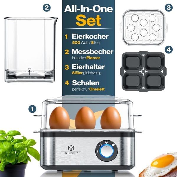 Elektrischer Eierkocher, Schwarz / Silber
