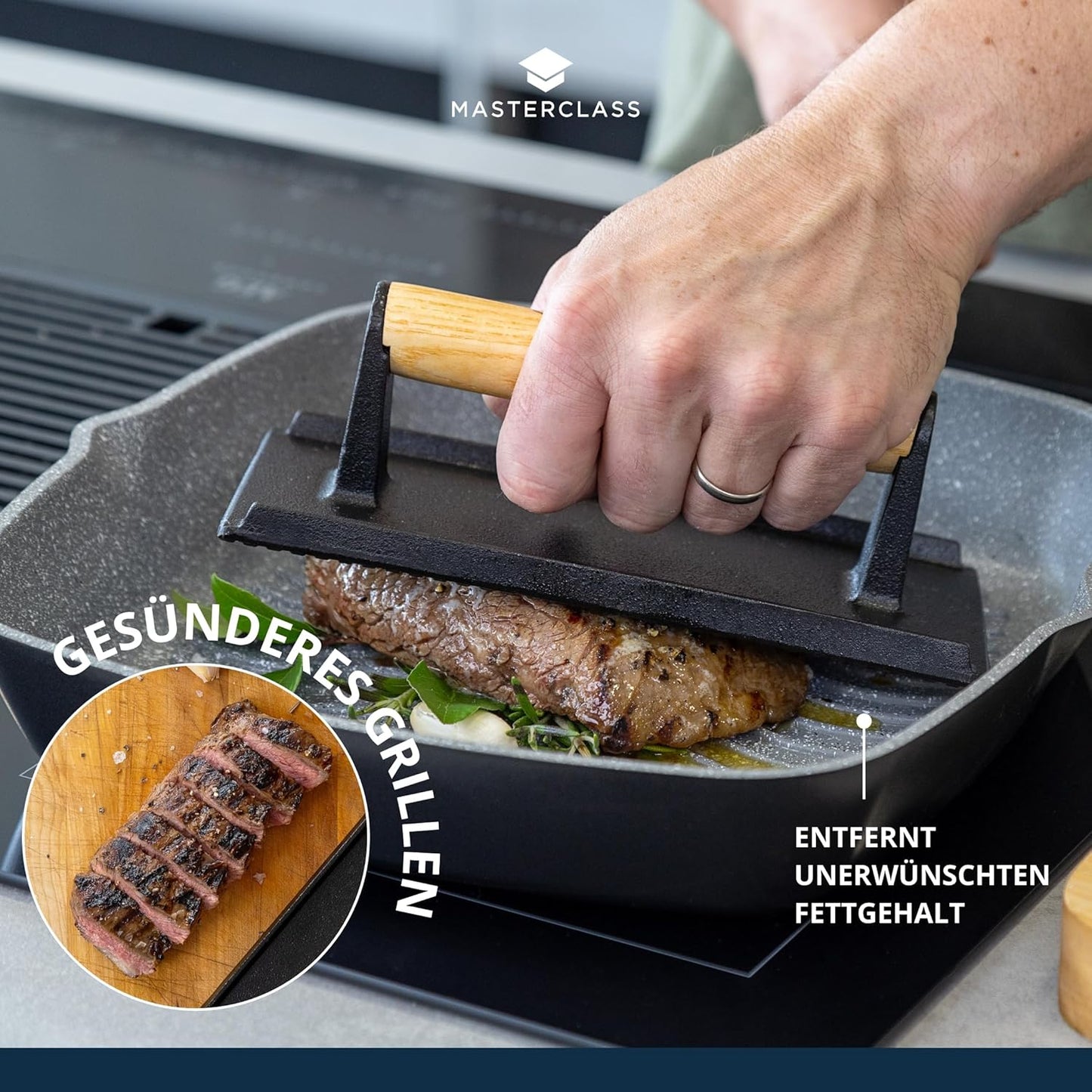 Gusseisen Grillpresse mit Holzgriff