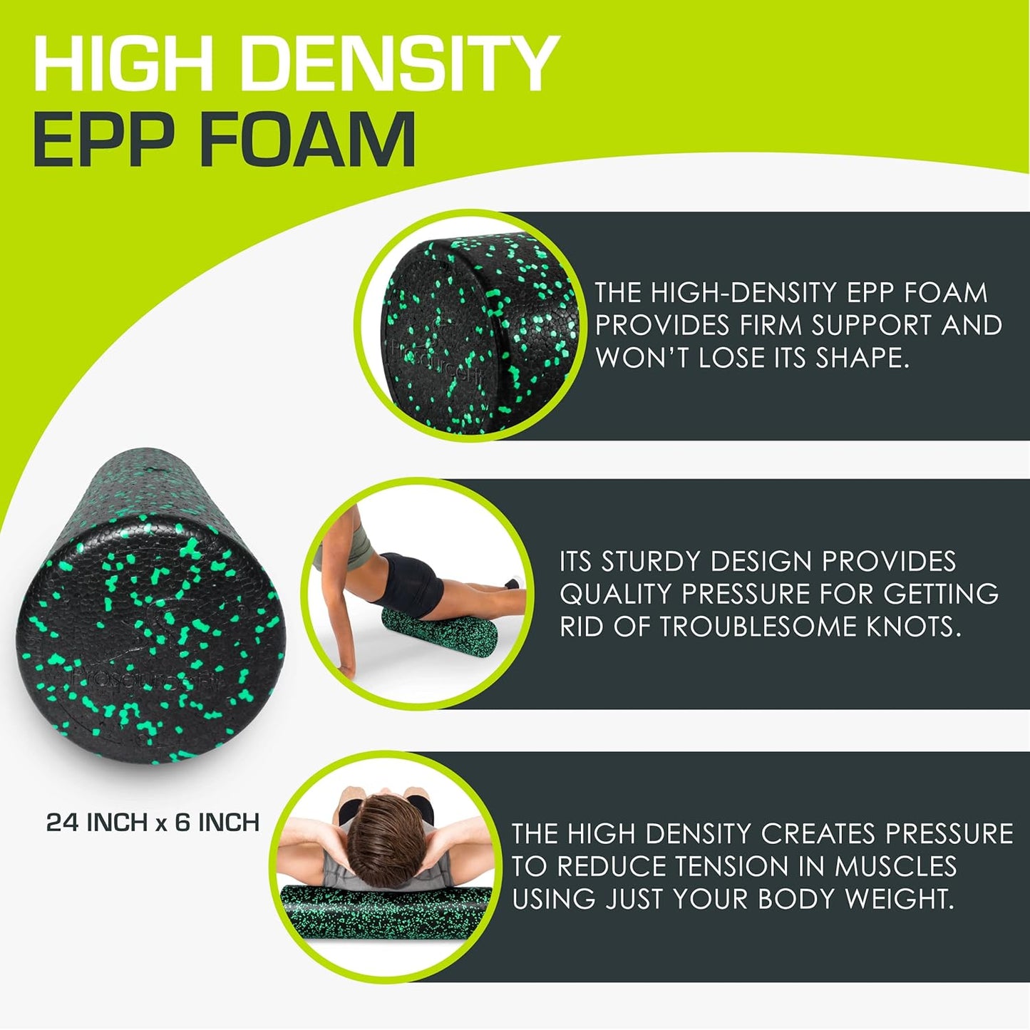 Foam Roller für Yoga & Muskelmassage, Black/Green 24"H x 6"D