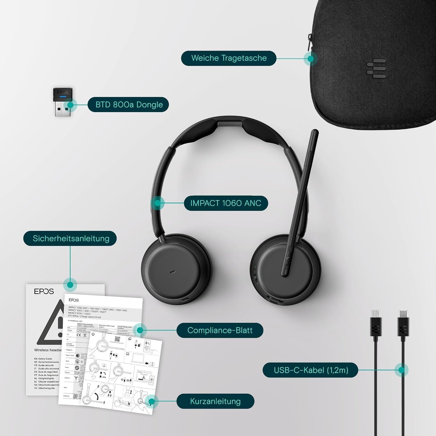 PACT 1060 ANC Stereo Bluetooth Headset, Bluetooth and adaptive ANC