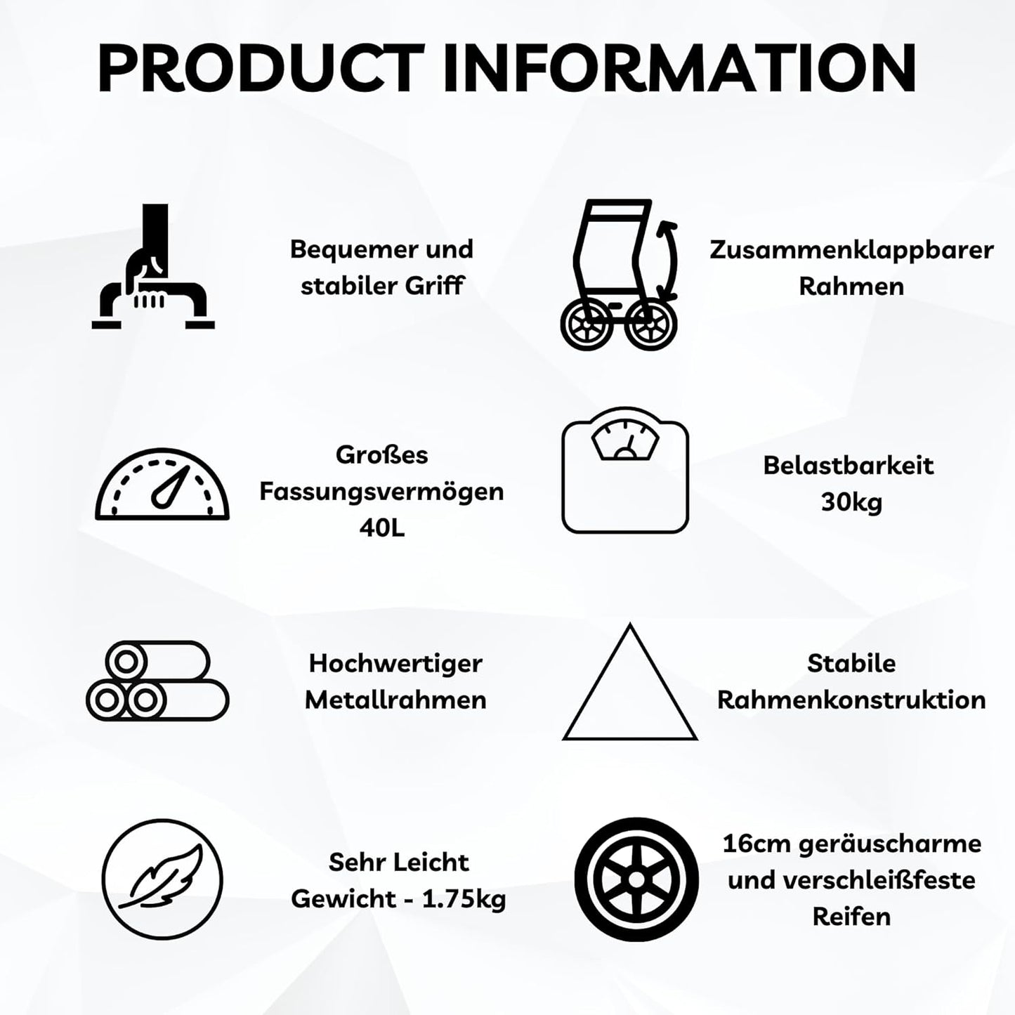 Klappbarer Einkaufstrolley mit Rollen (40 Liter), Blau