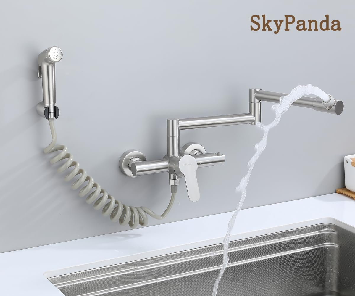 Faltbare Küchenarmatur zur Wandmontage mit 360° Drehrohr, Folded Wall Mounted Brushed Nickel
