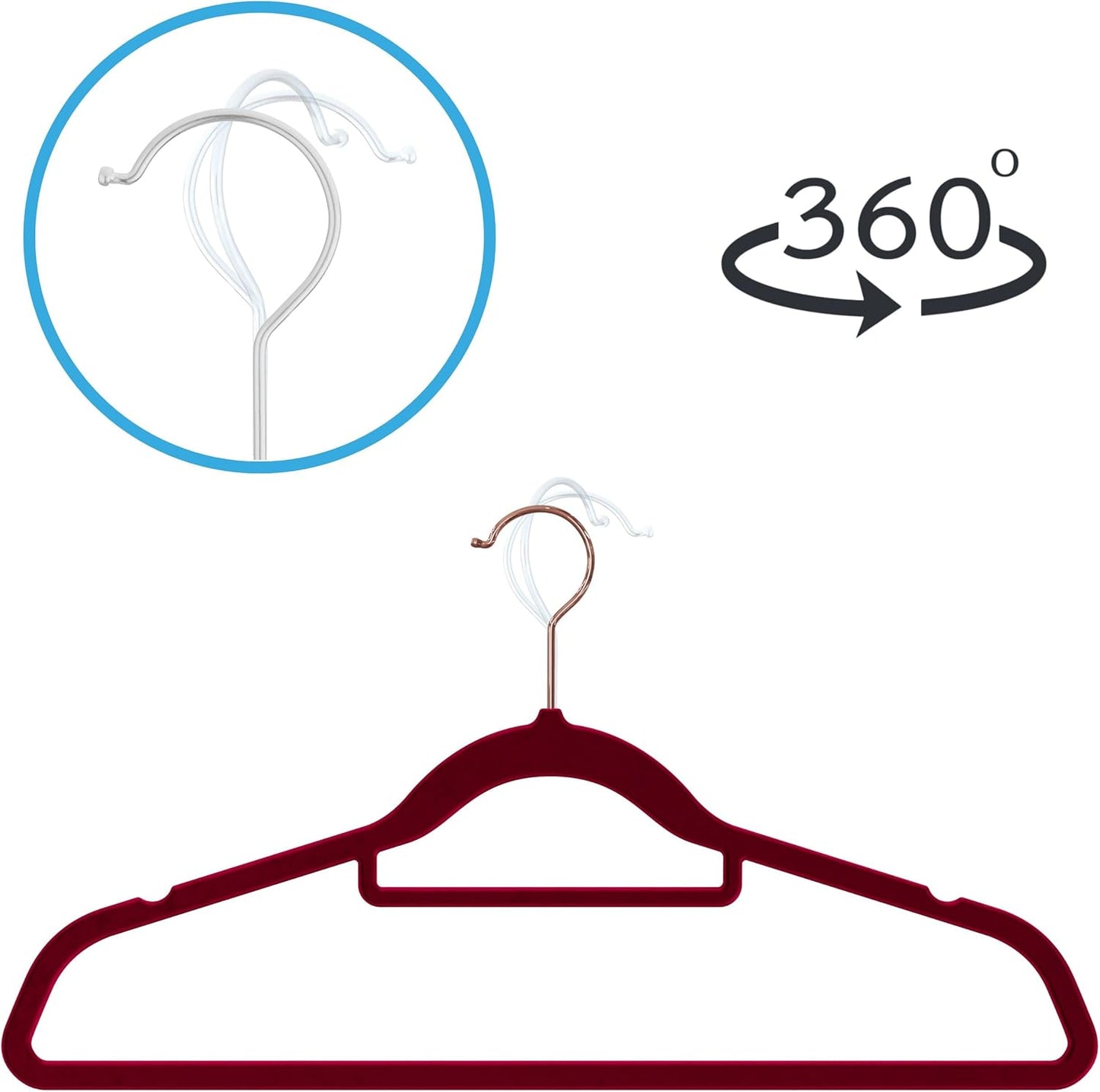 50-teiliges Kleiderbügel-Set mit 360° Haken, Burgunderrot 50