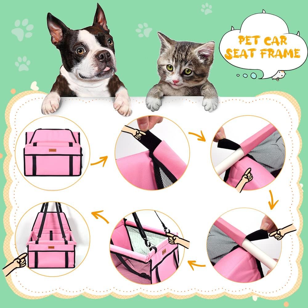 Hunde-Autositz mit Gurt für kleine Hunde, Rosa mit PVC-Rohr
