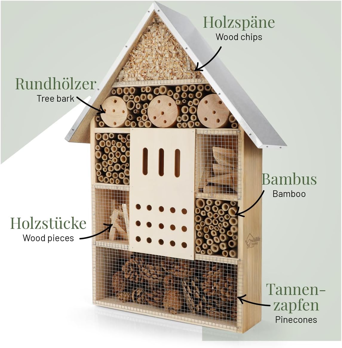 Insektenhotel XXL mit Standfuss & Metalldach, Einzelstück