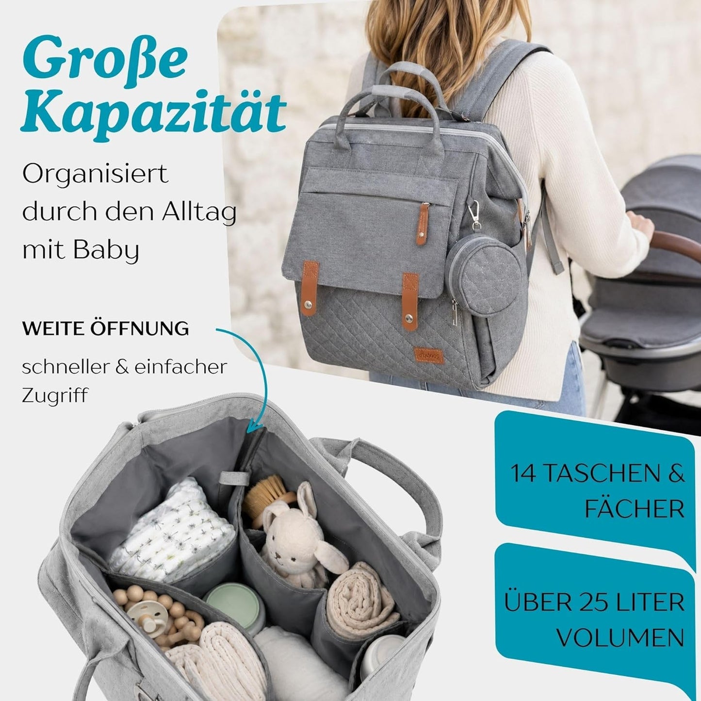 Wickelrucksack mit Wickelunterlage, Schwarz [02] Ohne Personalisierung