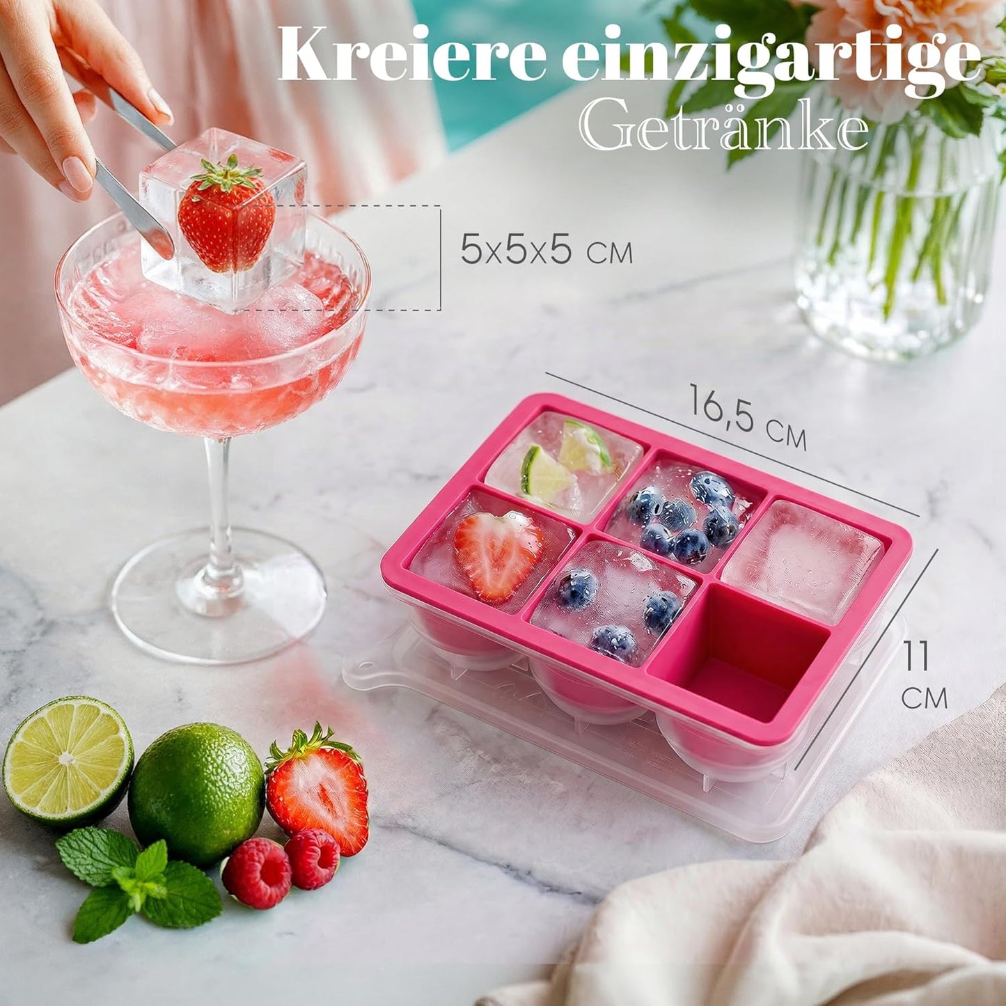 Eiswürfelform XXL, Pink 10x Würfel
