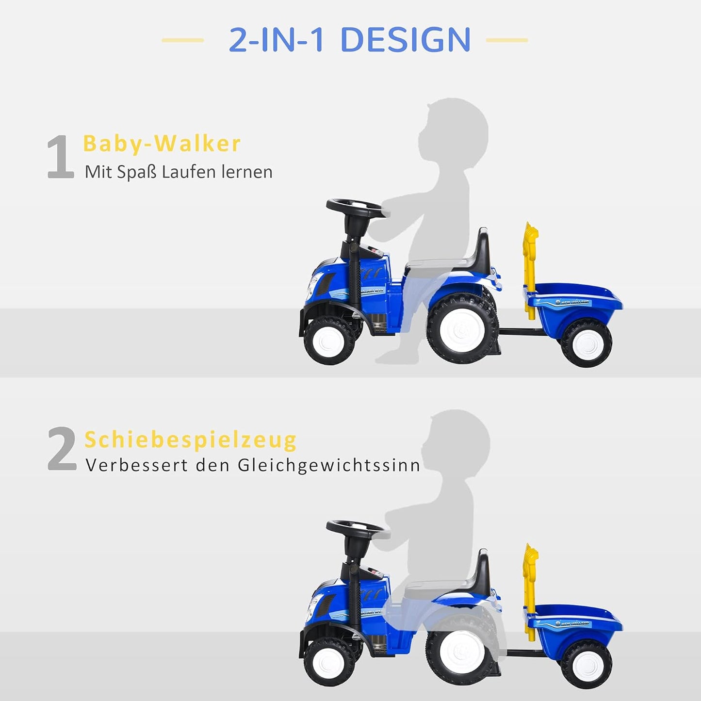 Rutschauto mit Anhänger und Zubehör, Blau