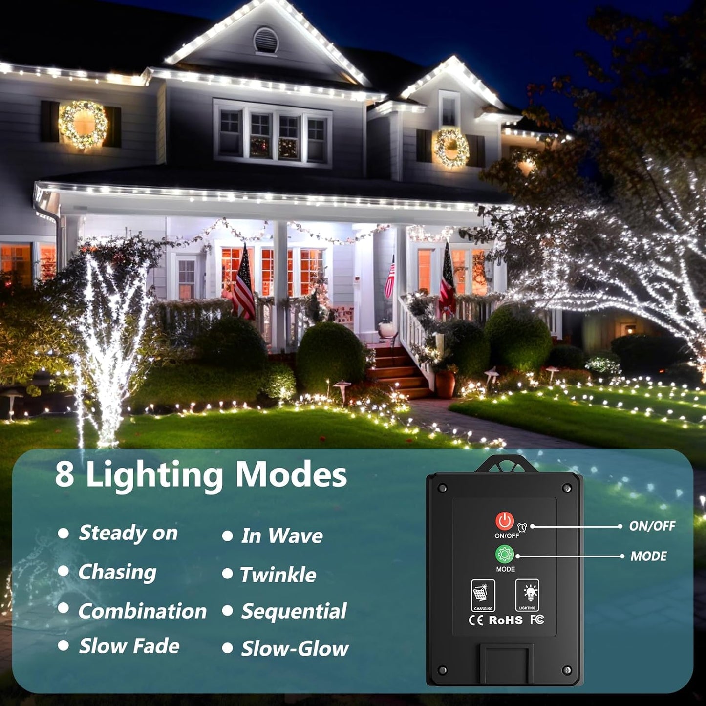 3 Stück Solar Lichterketten mit je 120 LEDs und 8 Modi, Kaltweiss 3 Stück-12M