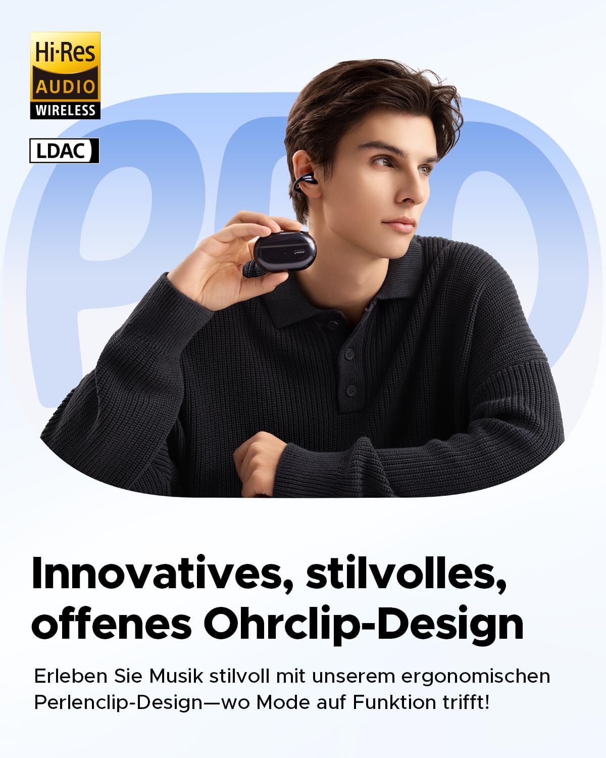 PearlClip Pro Open Ear Bluetooth Kopfhörer, Schwarz