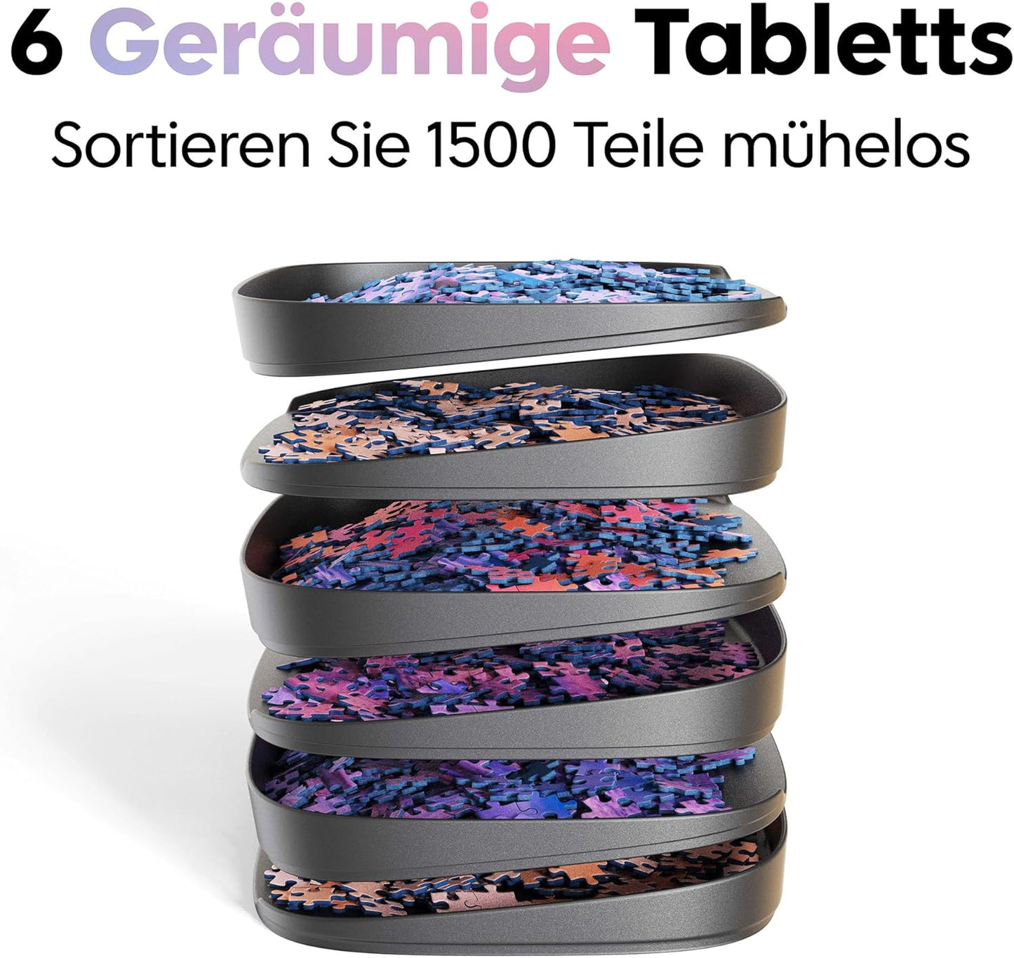 Stapelbare Puzzle Sortierschalen-Set (6 Schalen), 1500 Black