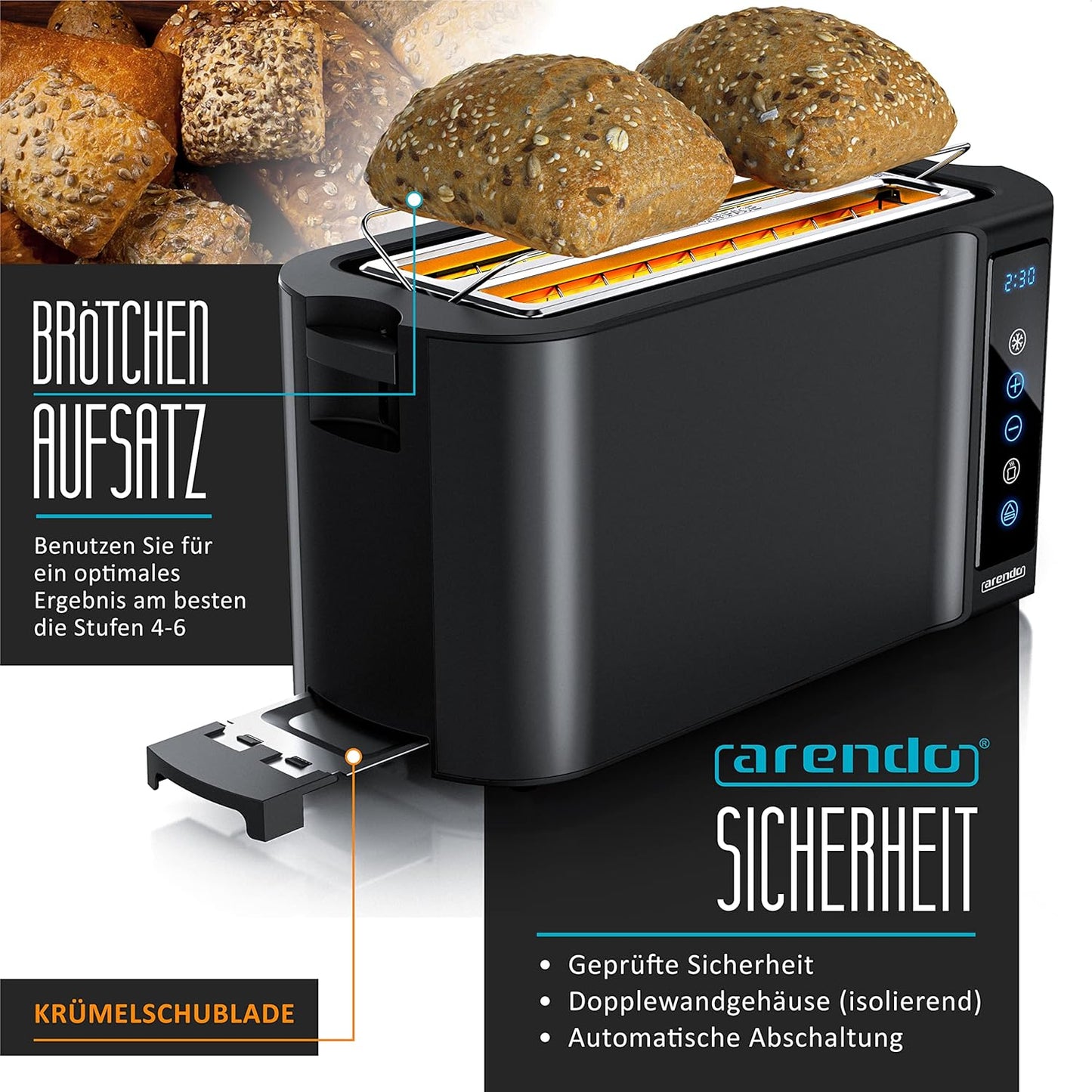 Langschlitz-Toaster mit Touchscreen, B: Nachtschwarz