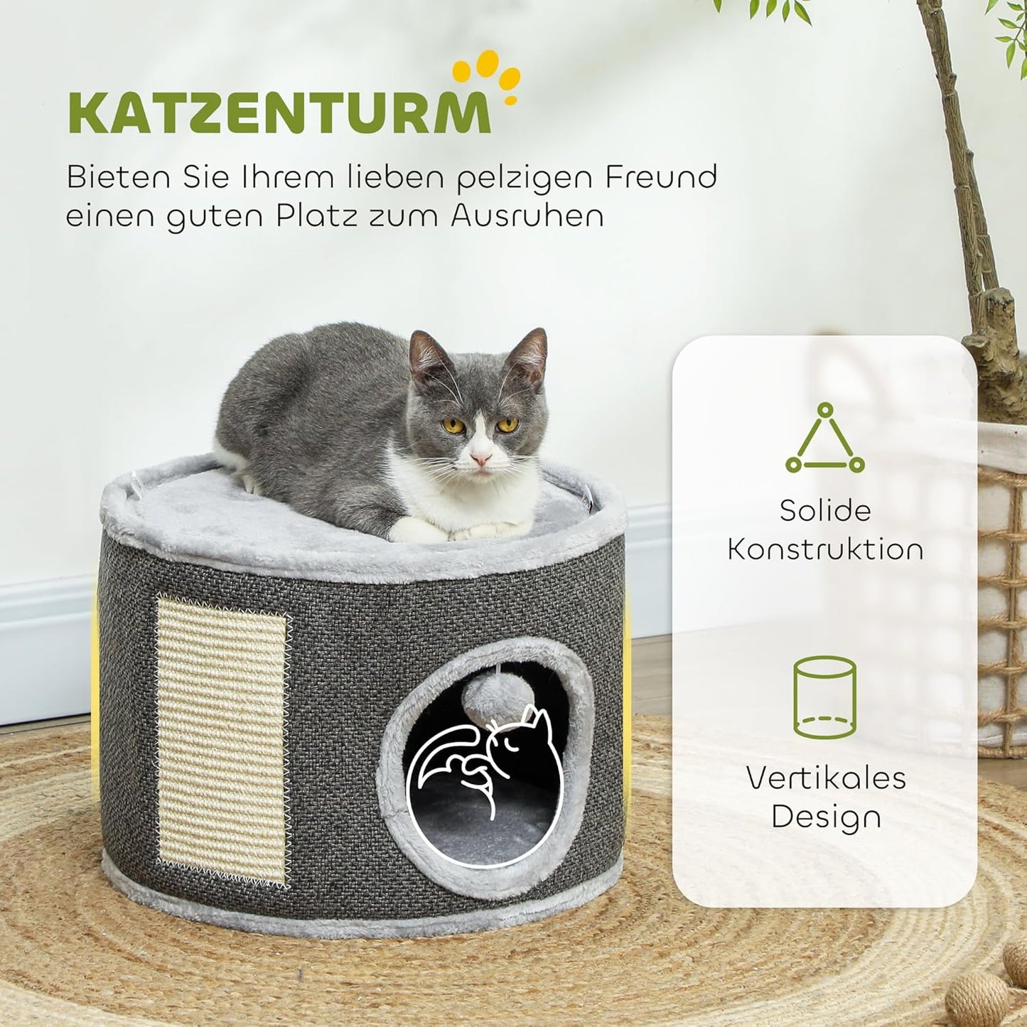 Kratztonne mit Höhle und Sisal-Kratzteppich