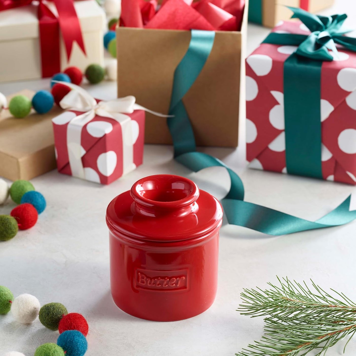 Französische Butterdose mit Deckel, Red