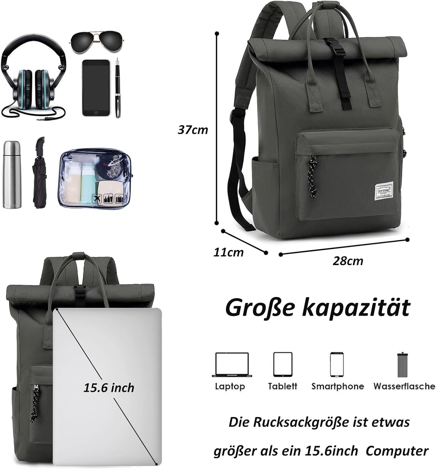 Laptop-Rucksack, Dunkelgrau 01