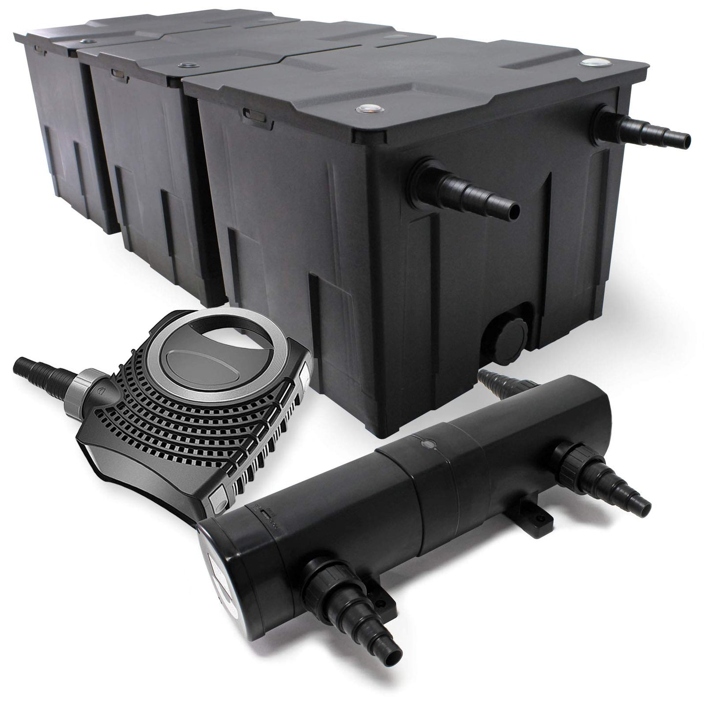 Teichfilter Komplettset für 90000 L mit Pumpe & UVC-Klärer, CBF-350C Filter + 10000 l/h Pumpe + 18 W UVC