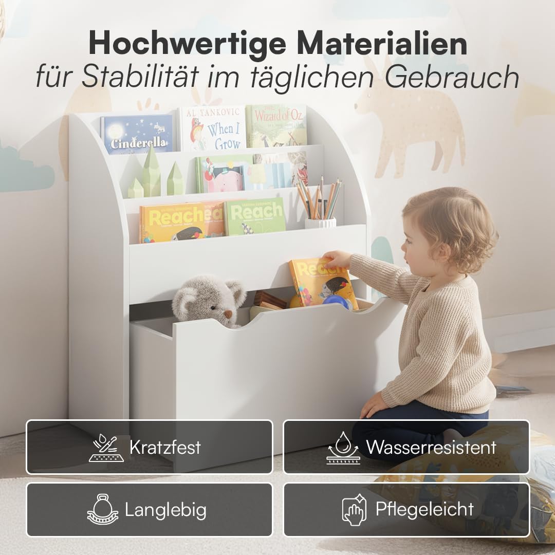 Kinder Bücherregal mit Schublade Montessori, Ohne Faltboxen Weiß, mit Schublade
