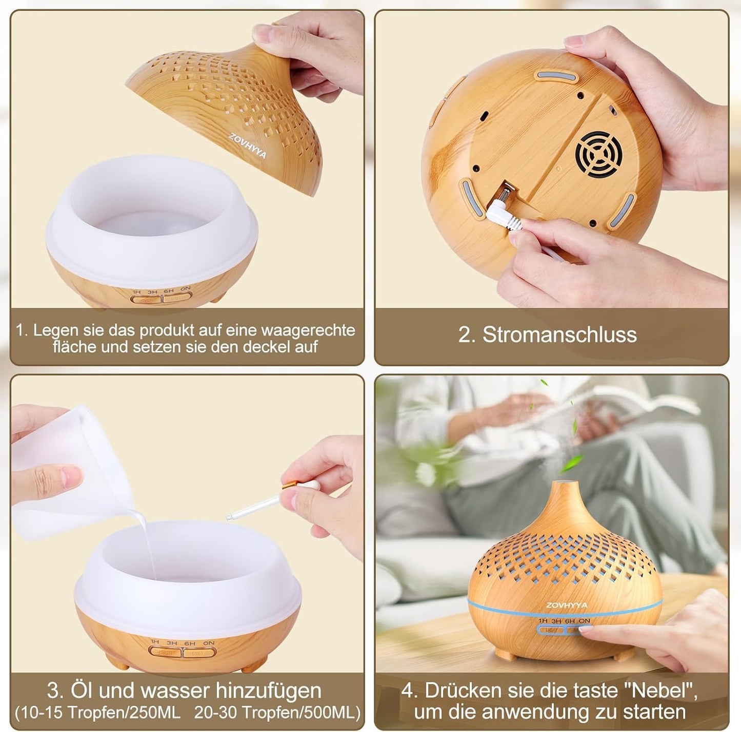 Aroma Diffuser mit 8 ätherischen Ölen und Fernbedienung, Gold3