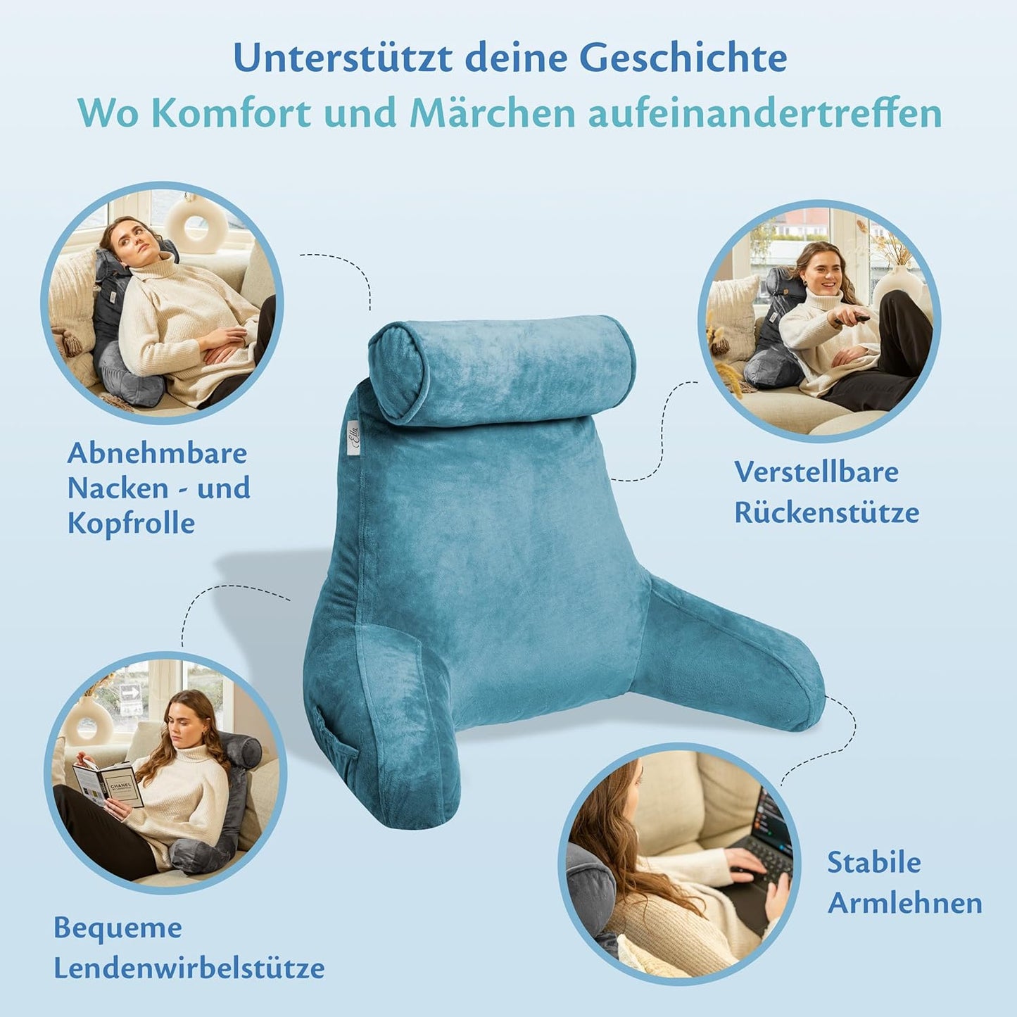 Lesekissen mit Nackenrolle, Blau