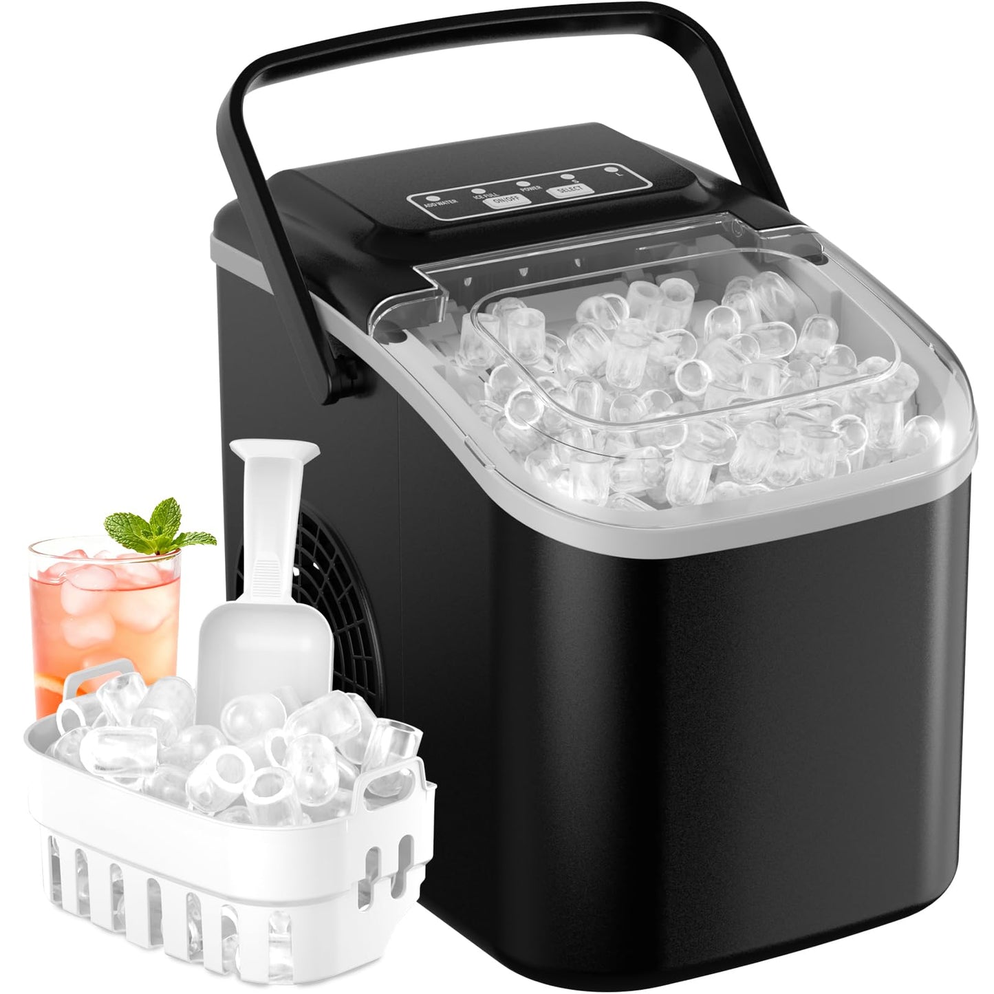 Eiswürfelmaschine mit Selbstreinigungsfunktion, Schwarz