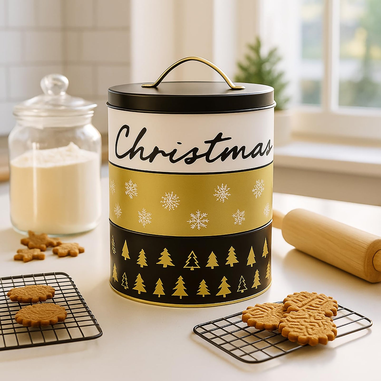 3-stöckige Weihnachts-Keksdose, 3er Set Merry Christmas
