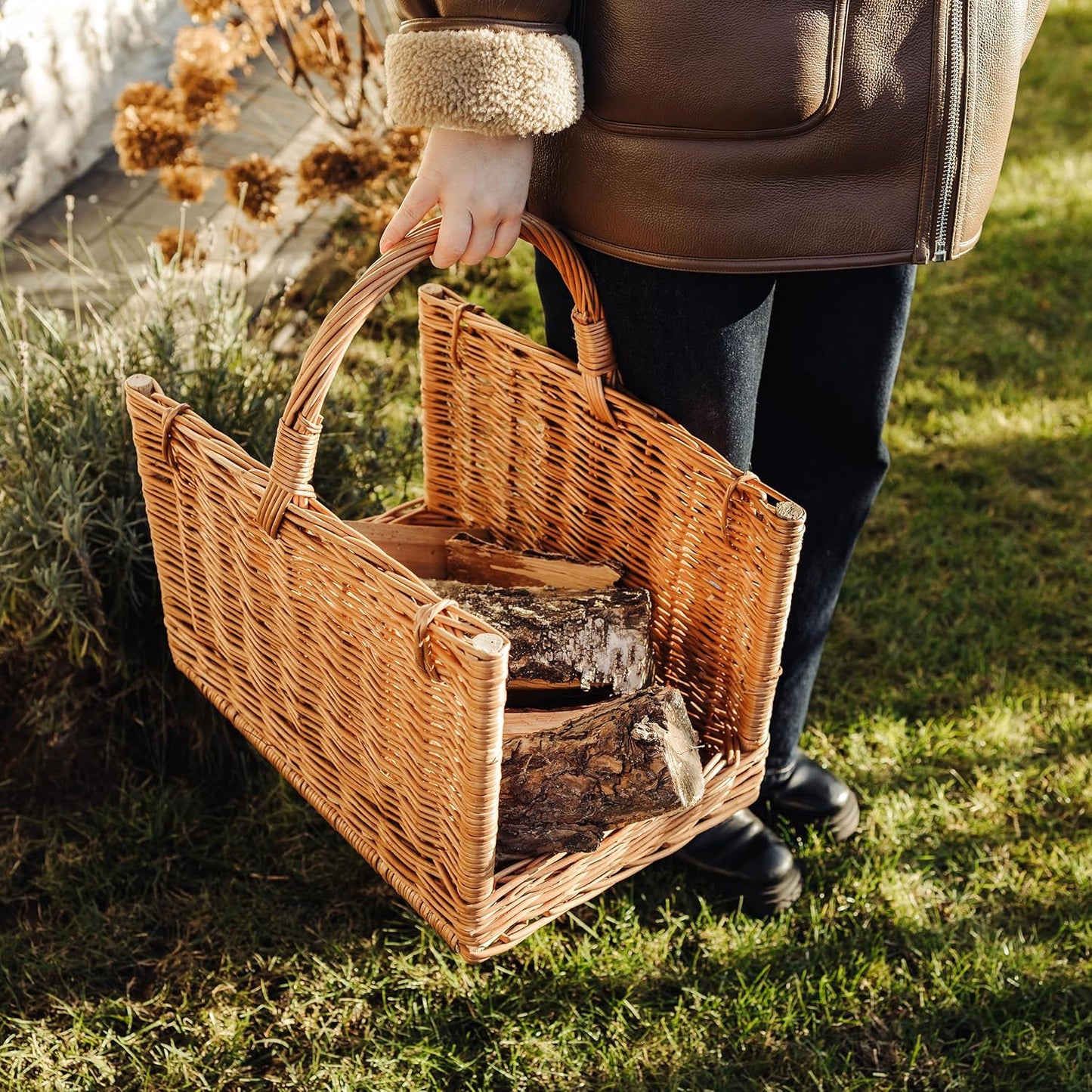 Grosser Kaminkorb aus Rattan, ohne Jute 45 x 30 x 47 cm Braun