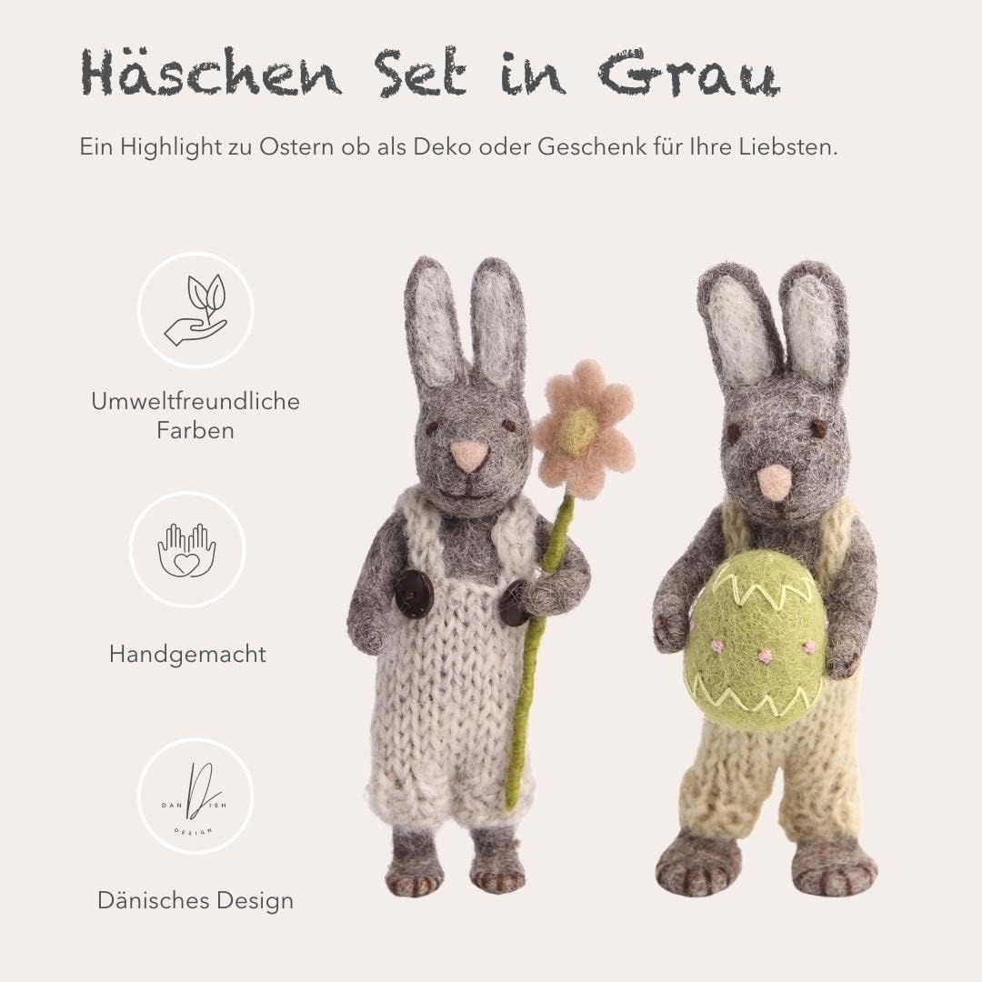Set mit 2 kleinen Hasen, Hasen | 2er Set mit Tasche & Osterei Gross (27cm) | Ostern