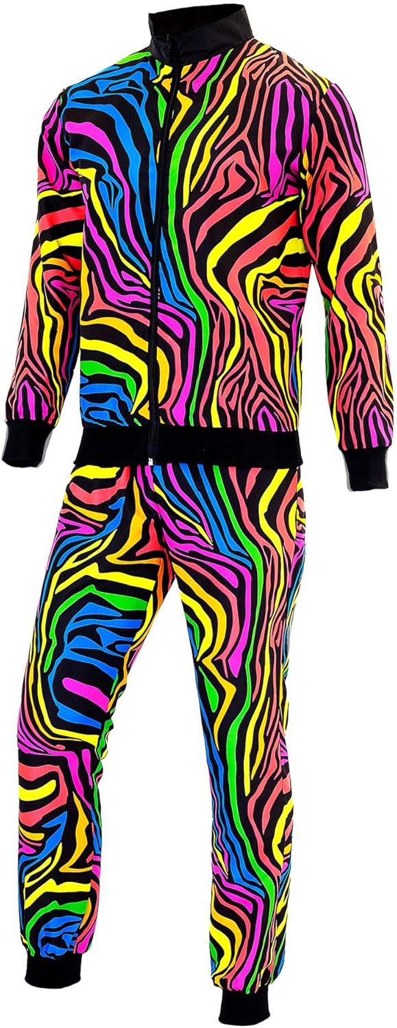 80er Jahre - Rainbow Trainingsanzug, Neon Regenbogen Schwarz S
