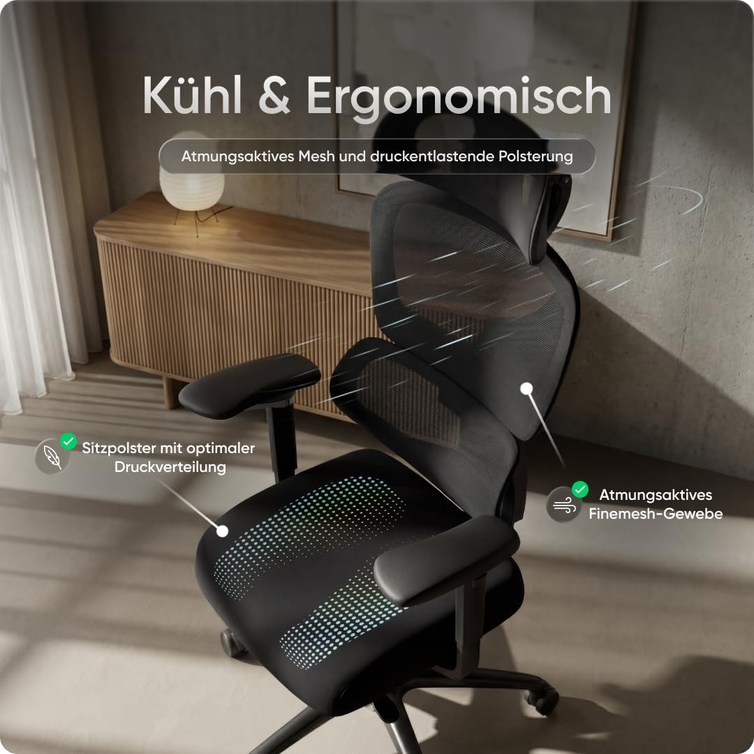 Ergonomischer Bürostuhl, Schwarz Move Pro (47.5-57 cm)