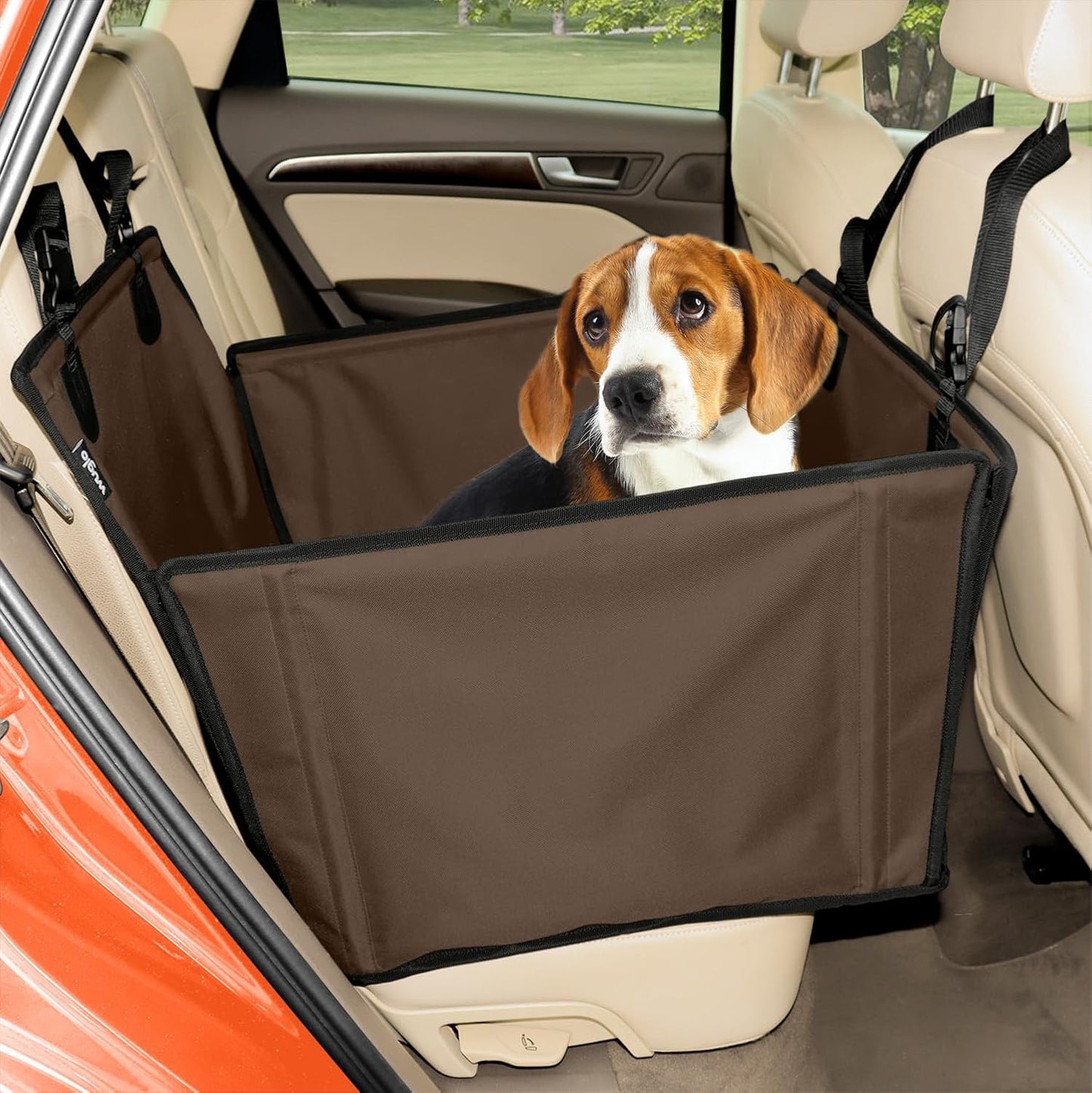 Hundeautositz mit 4 Befestigungsgurten, wasserdicht, M Braun