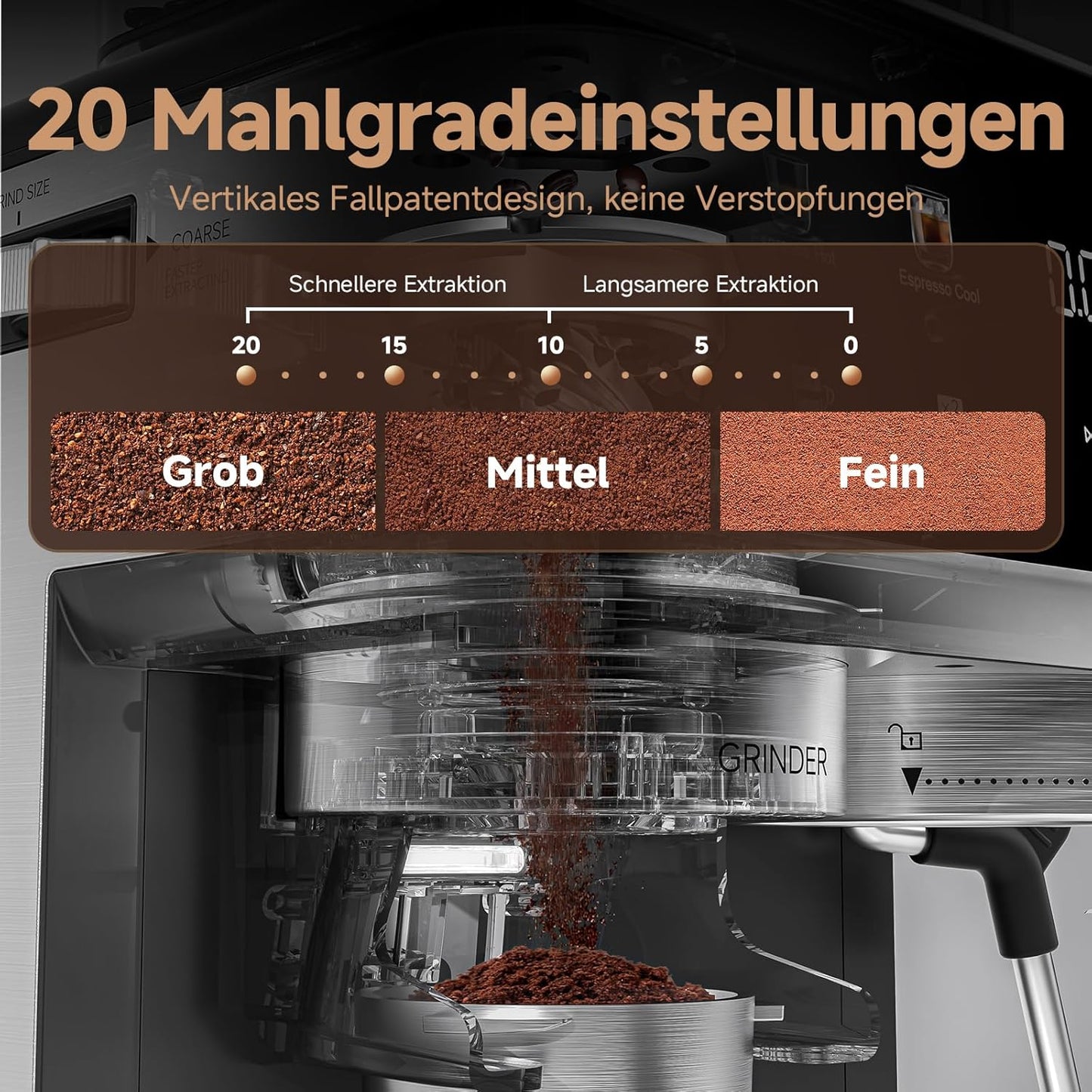 Siebträgermaschine mit Mahlwerk und Touchscreen
