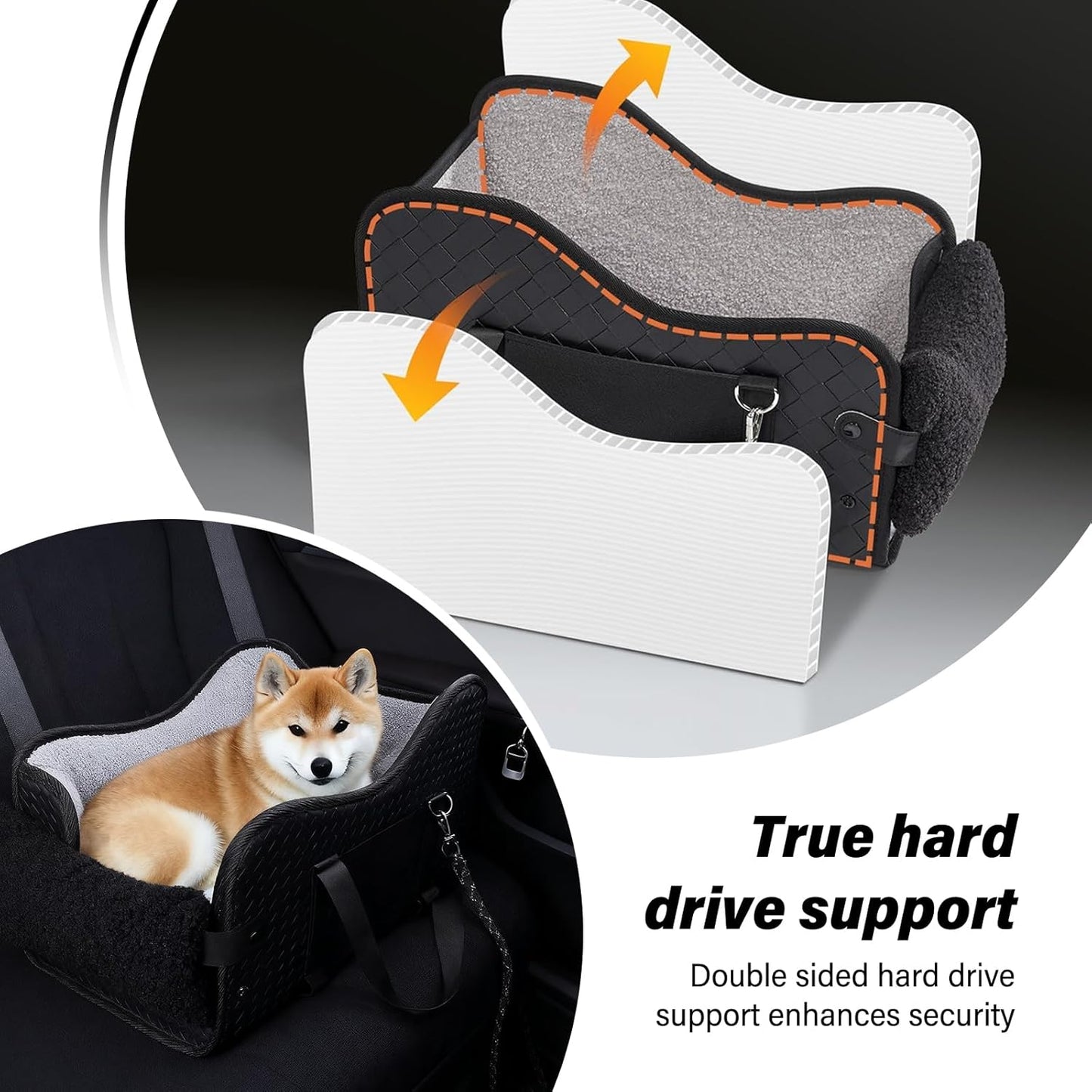 Hundeautositz für Mittelkonsole mit Sicherheitsgurt, A