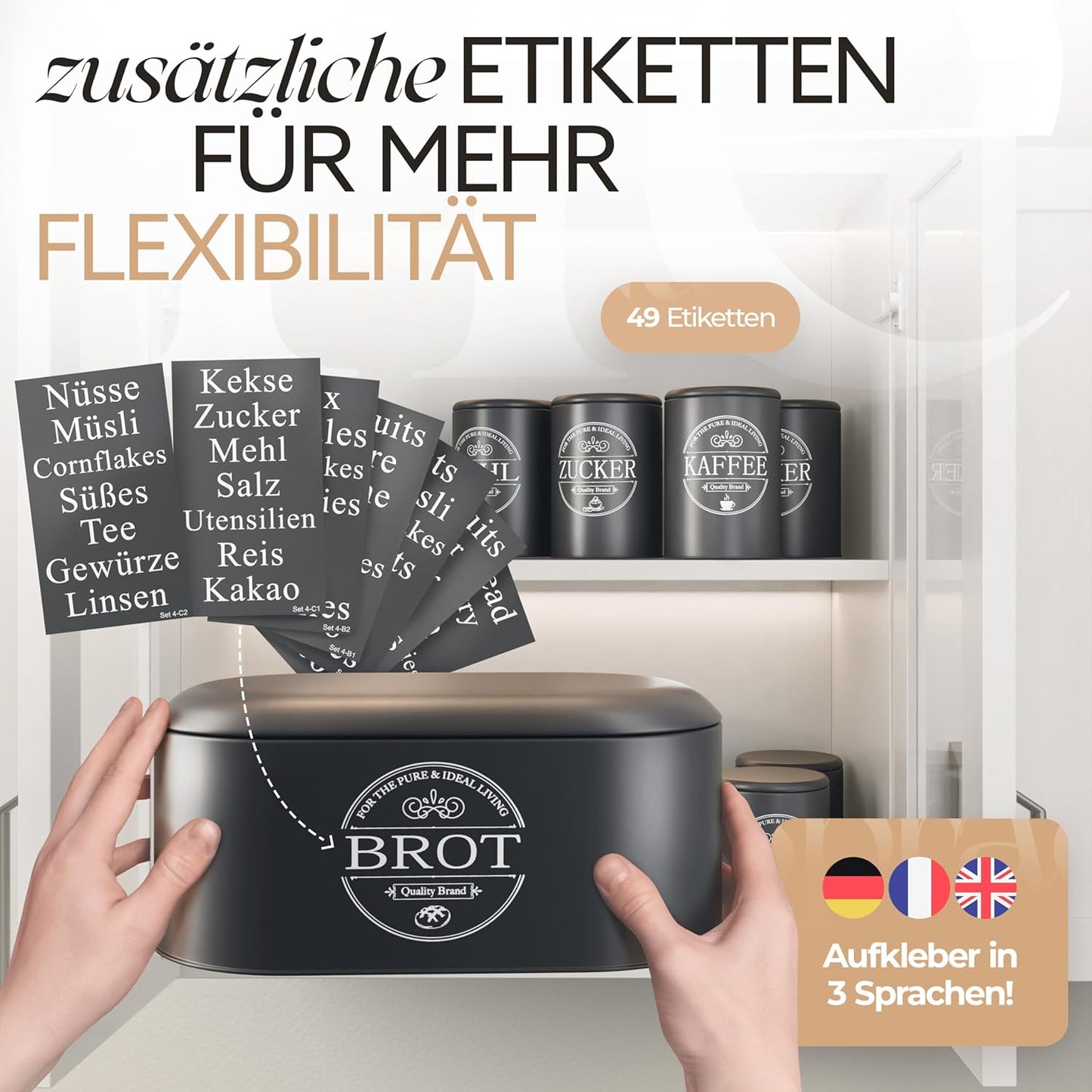 Brotkasten und Vorratsdosen-Set für Kaffee, Mehl und Zucker, Brot, Kaffee, Zucker, Mehl Set