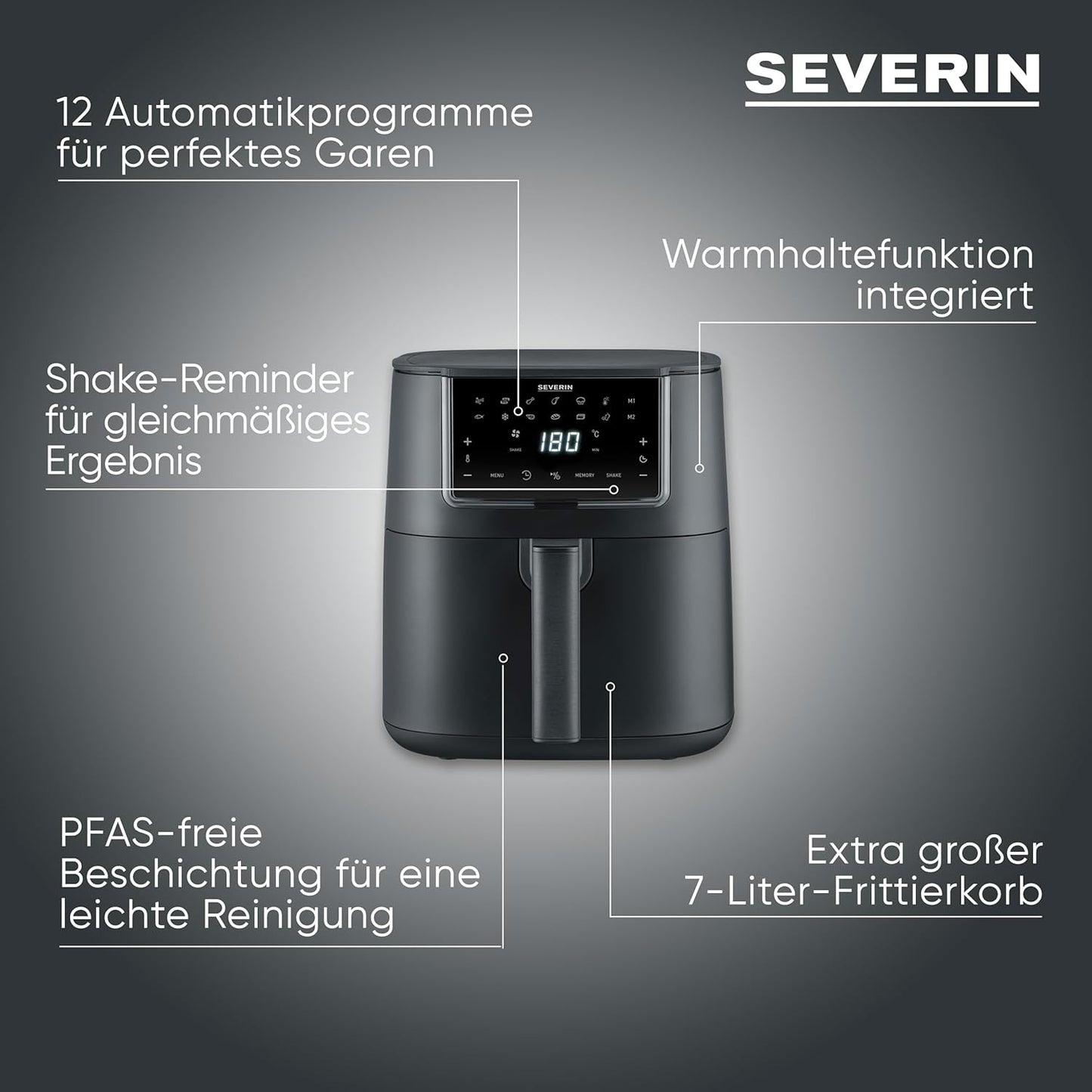 Heissluftfritteuse mit Automatikprogrammen, 7L Schwarz