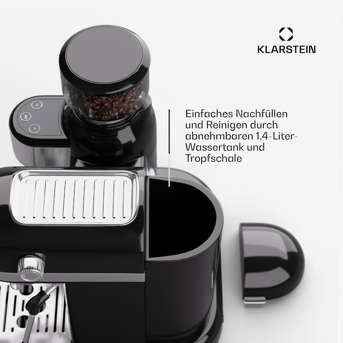 Espresso Siebträgermaschine mit Milchaufschäumer, Schwarz Bella Café