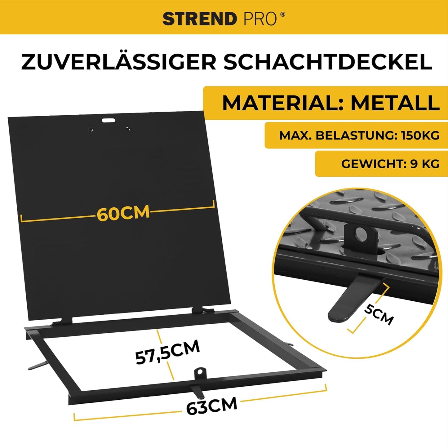 Quadratische Schachtabdeckung 60x60 cm abschliessbar, 60 x 60 cm (Quadratisch) Schwarz