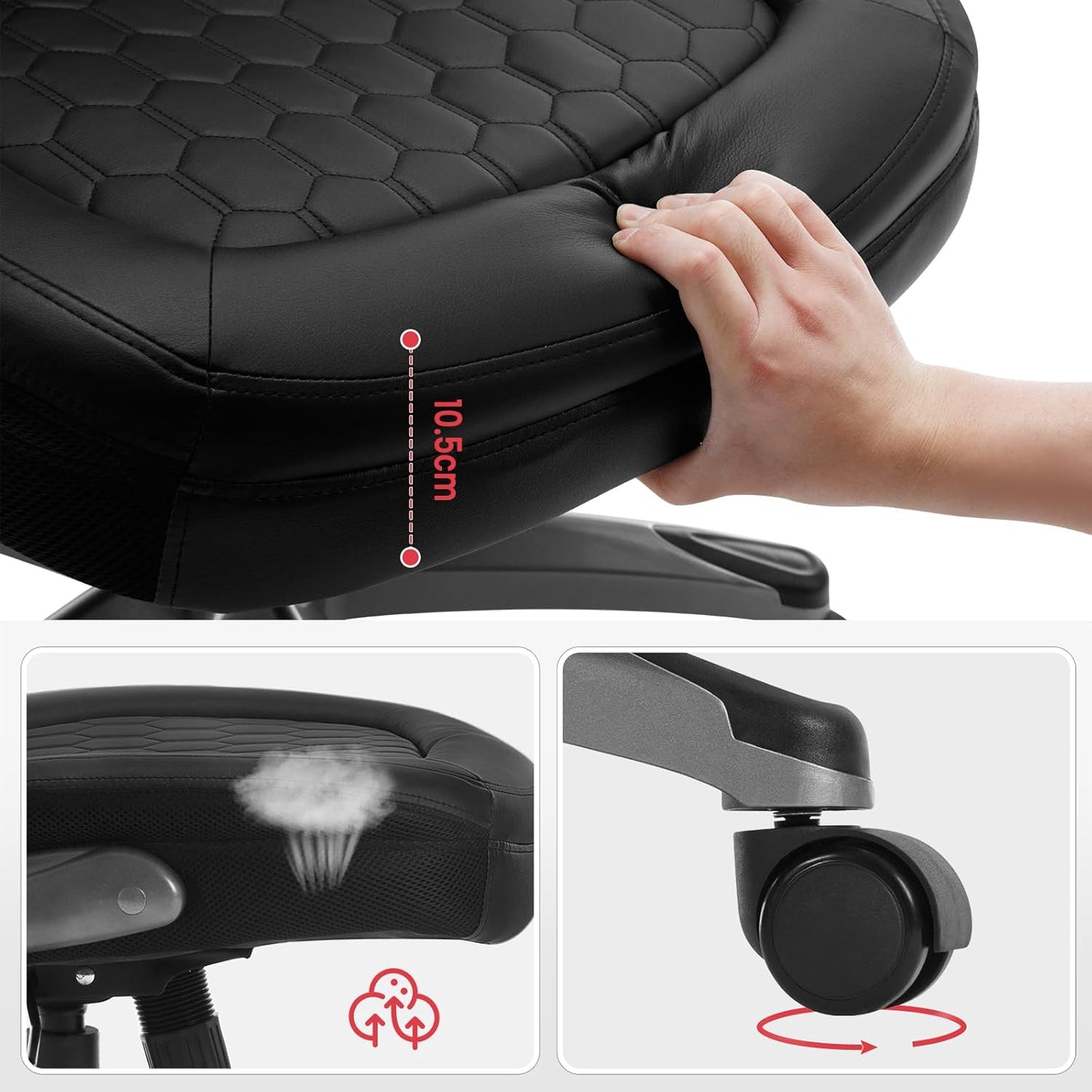 Ergonomischer Bürostuhl, höhenverstellbar, bis 200kg, Schwarz, Kunstleder