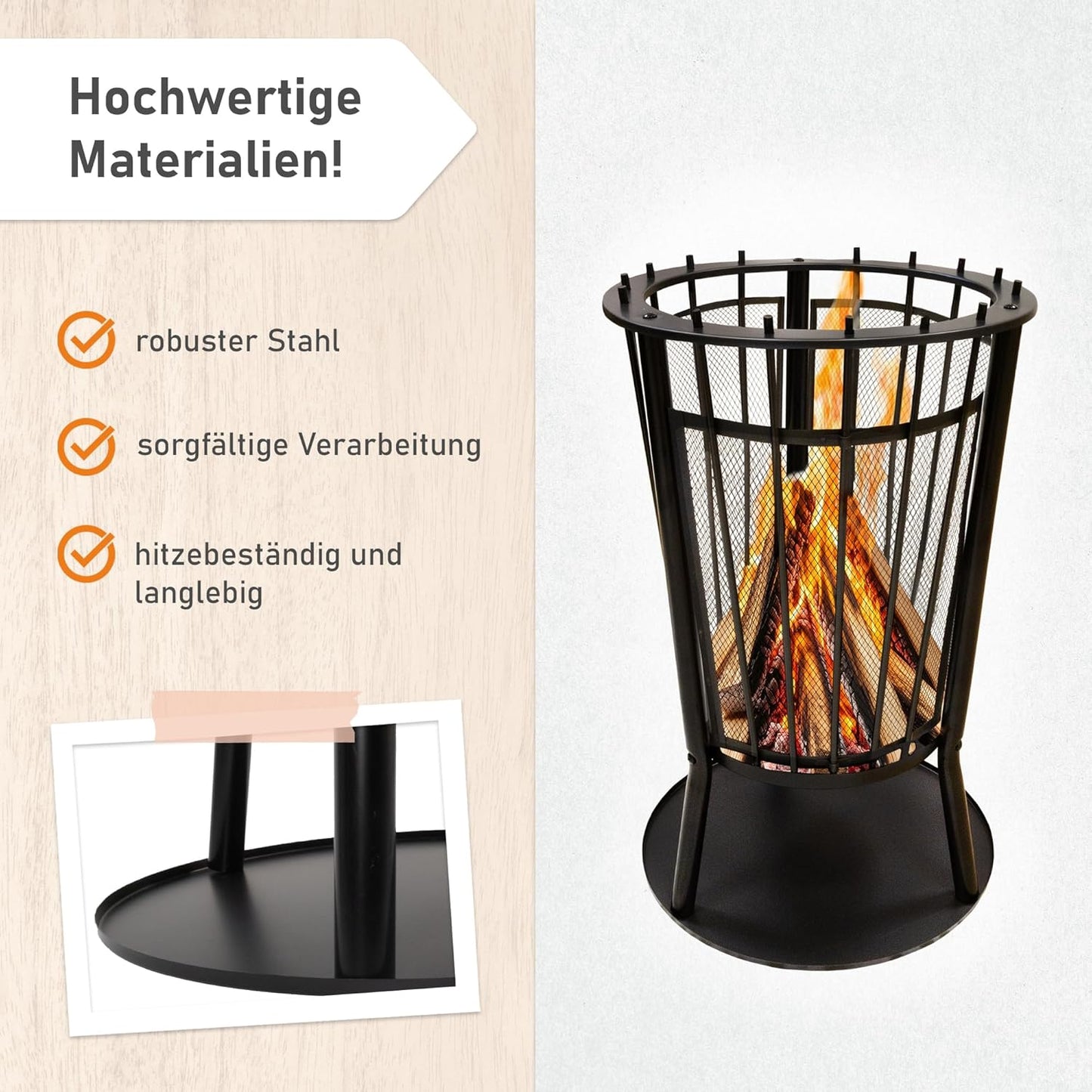 Feuerkorb mit Grillgitter & Funkenschutz, Feuerkorb mit Grillgitter