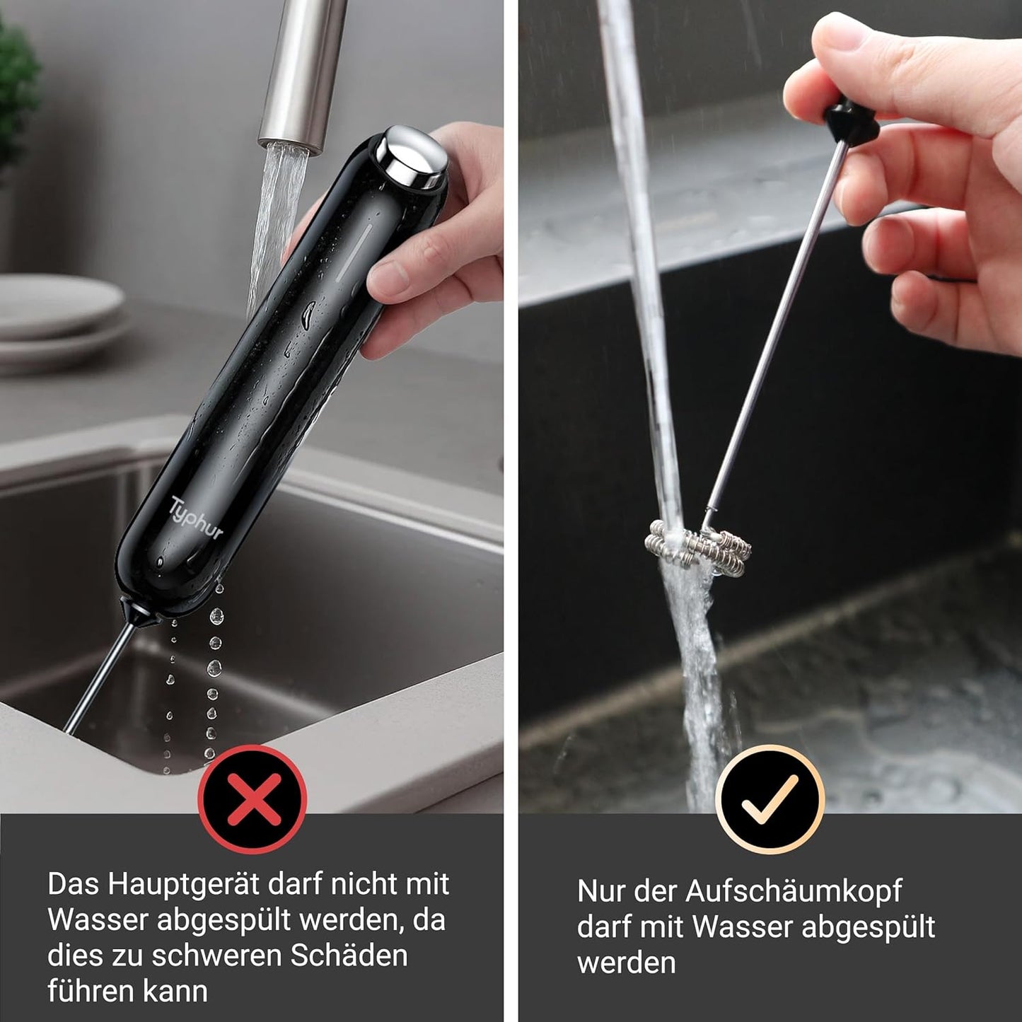 InstaWhisk Elektrischer Milchaufschäumer mit USB-C, Schwarz